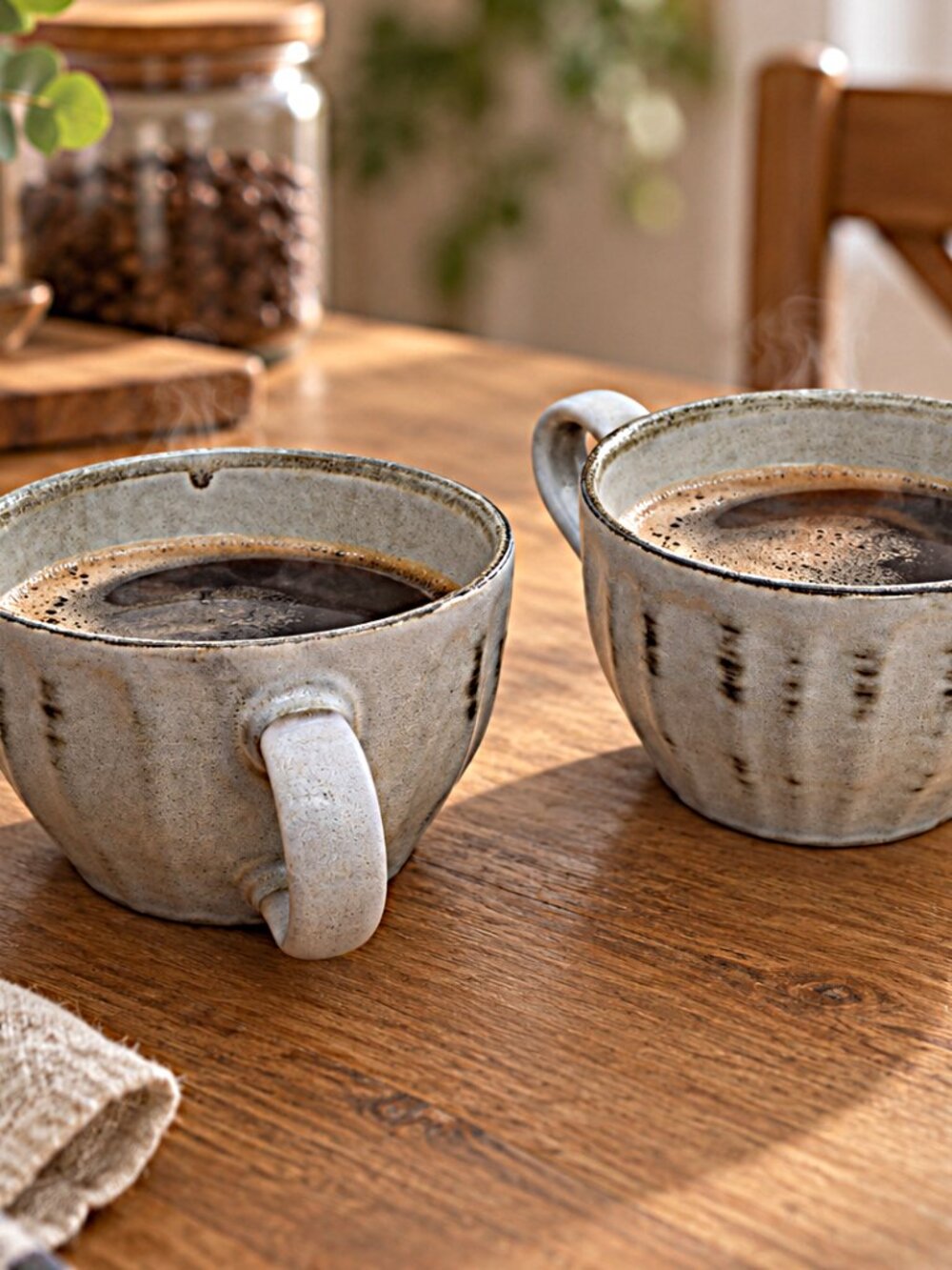 2-15 oz Mugs Wabi-sabi Reactive Glaze Fluted Vertical Relief Pattern Meritage